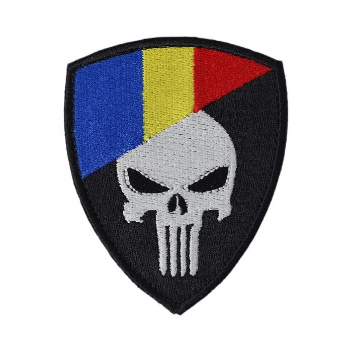 Emblema Brodată Craniu RO pentru personal militar și colecționari