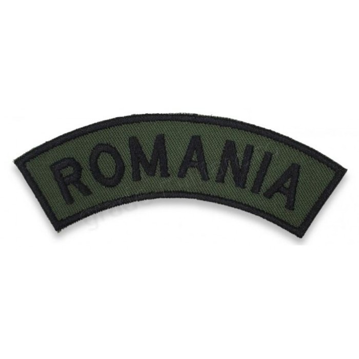 Ecuson Semirotund România Khaki Brodat - Detaliu broderie pe fundal khaki, perfect pentru colecționari și personal militar.