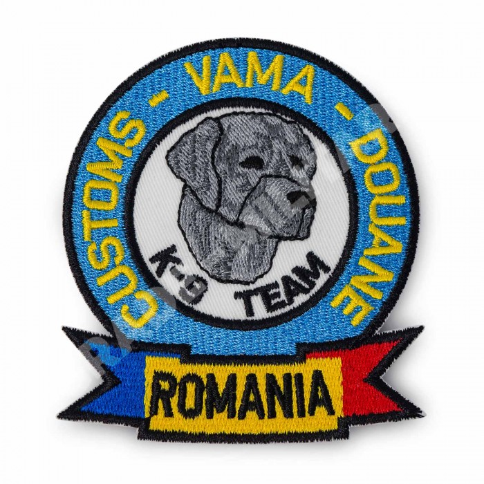 Emblema Brodată K9 TEAM - VAMA – Detaliu emblemă brodată pentru echipa VAMA cu design K9